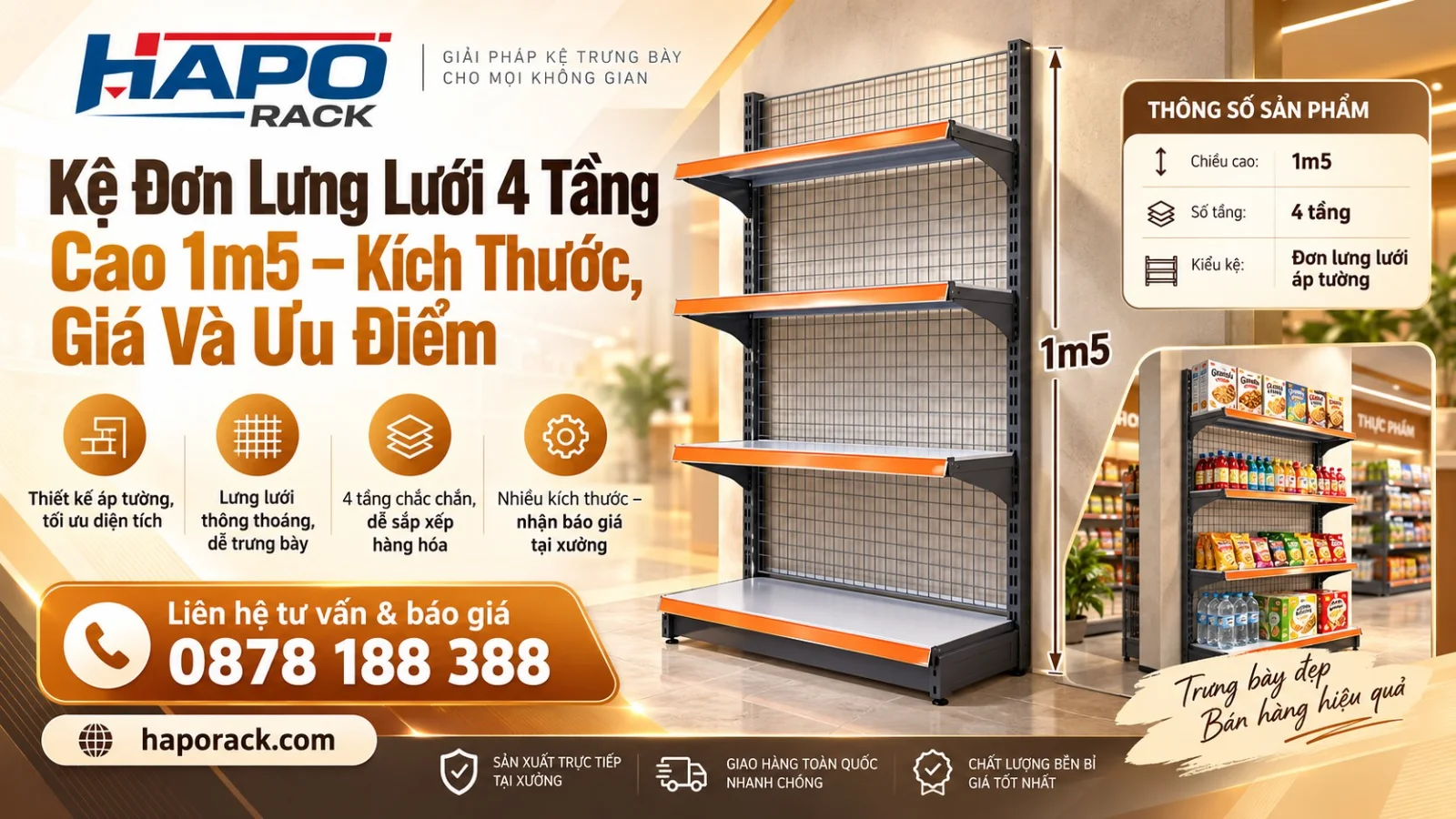 Kệ Đơn Lưng Lưới Cao 1m5 4 Tầng – Giá, Kích Thước Và Cấu Tạo