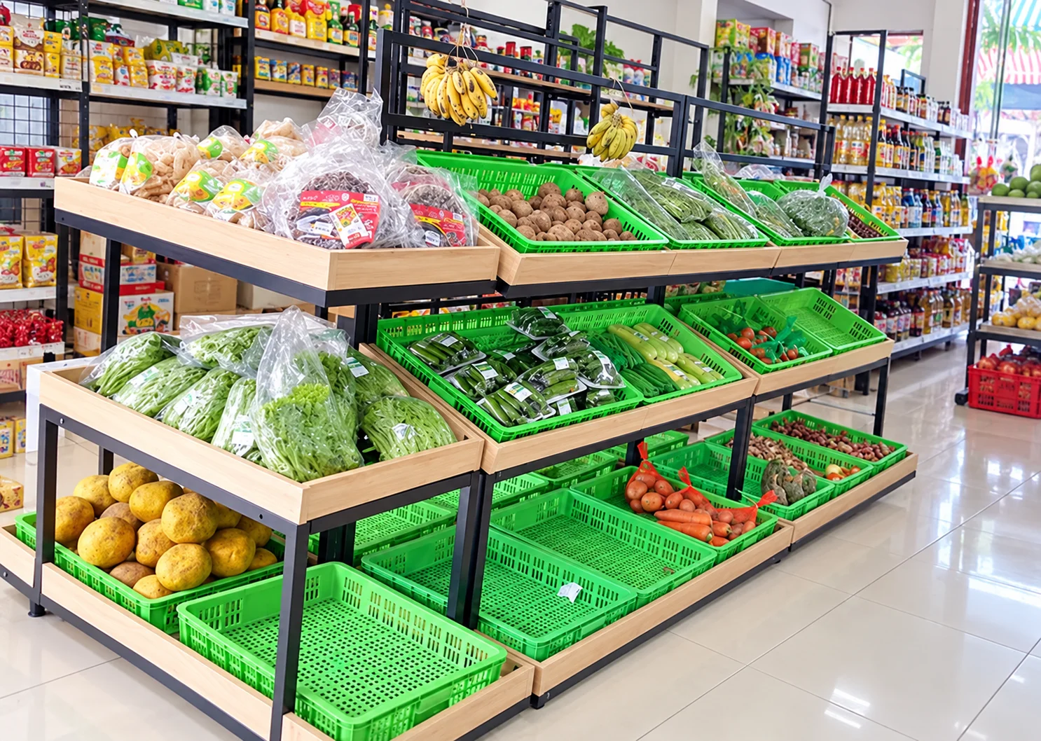 Kệ đựng rau củ quả bằng gỗ chia ngăn tiện lợi