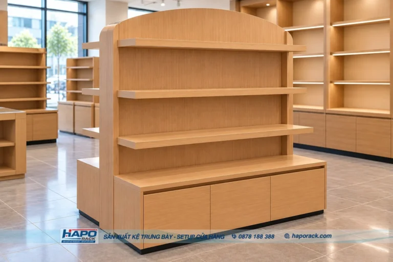 Kệ Gỗ Trưng Bày Gấu Bông 2 Mặt