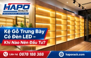 Kệ gỗ trưng bày có đèn LED thiết kế hiện đại cho cửa hàng cao cấp
