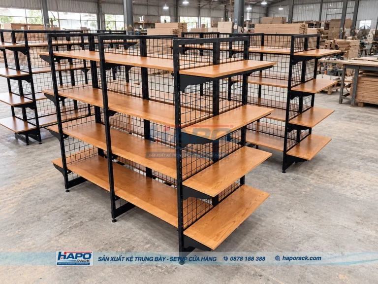 KỆ GỖ TRƯNG BÀY ĐỒ GIA DỤNG
