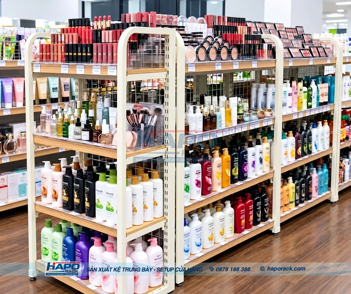 Kệ gỗ trưng bày đồ gia dụng khung sắt chắc chắn