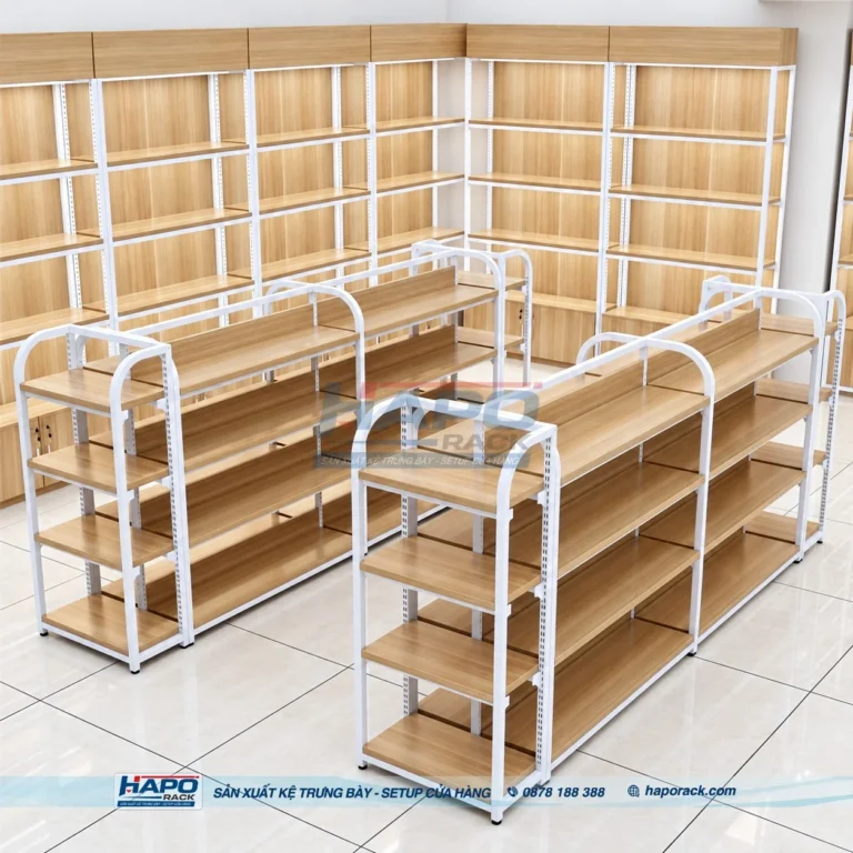 KỆ GỖ TRƯNG BÀY ĐỒ GIA DỤNG