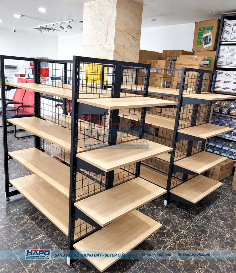 KỆ GỖ TRƯNG BÀY ĐỒ GIA DỤNG