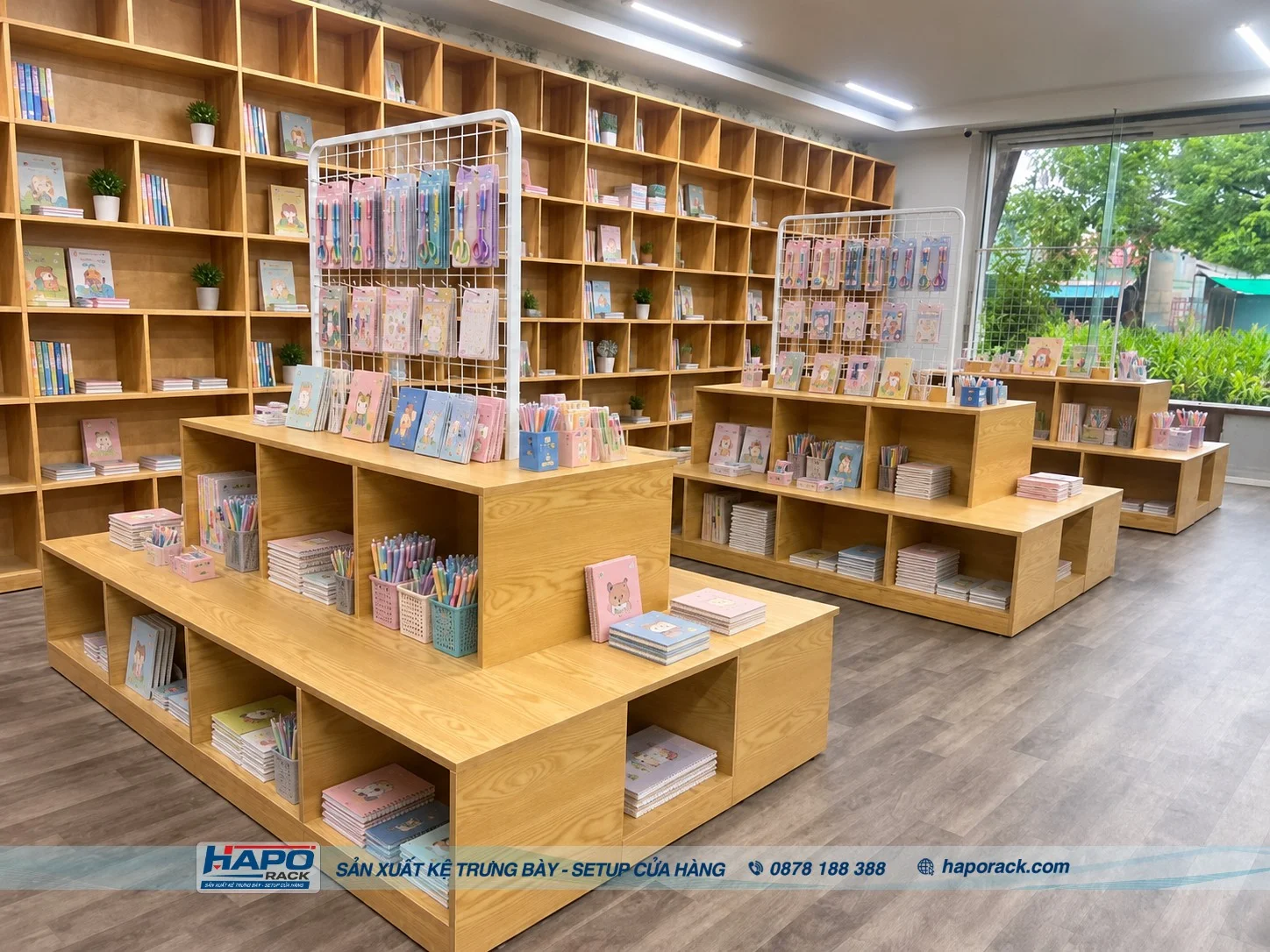 Kệ gỗ trưng bày nhà sách đẹp, chắc chắn