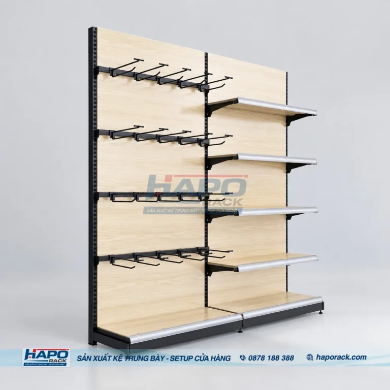 KỆ GỖ TRƯNG BÀY ỐP LƯNG