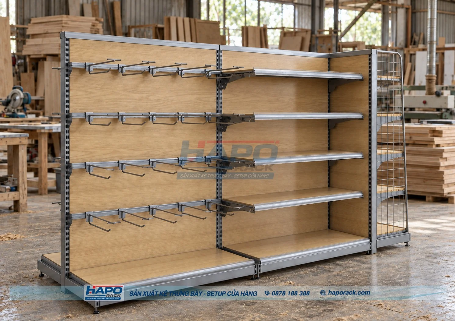 KỆ GỖ TRƯNG BÀY ỐP LƯNG