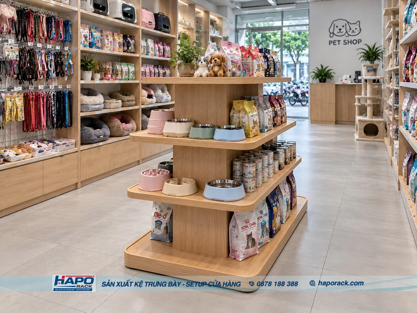 Kệ gỗ trưng bày Pet Shop