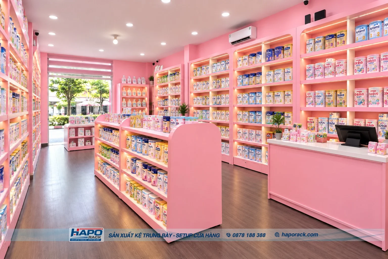 Kệ gỗ trưng bày sữa bột nhiều tầng