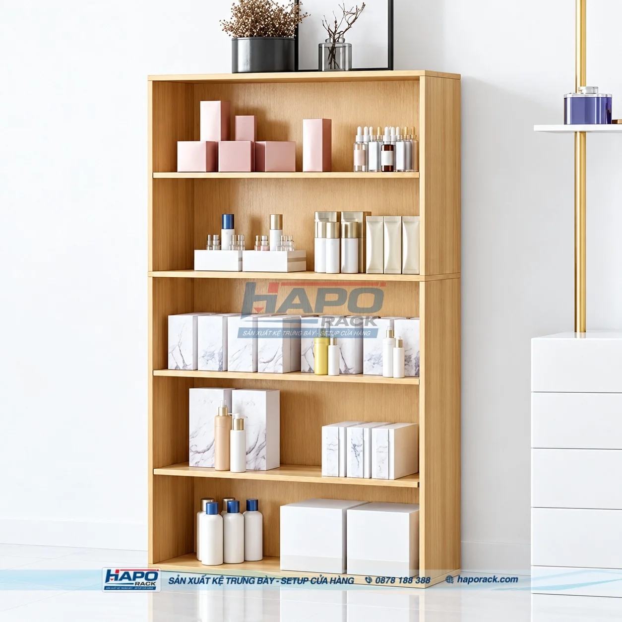 Kệ gỗ trưng bày thực phẩm sạch cho cửa hàng tiện lợi