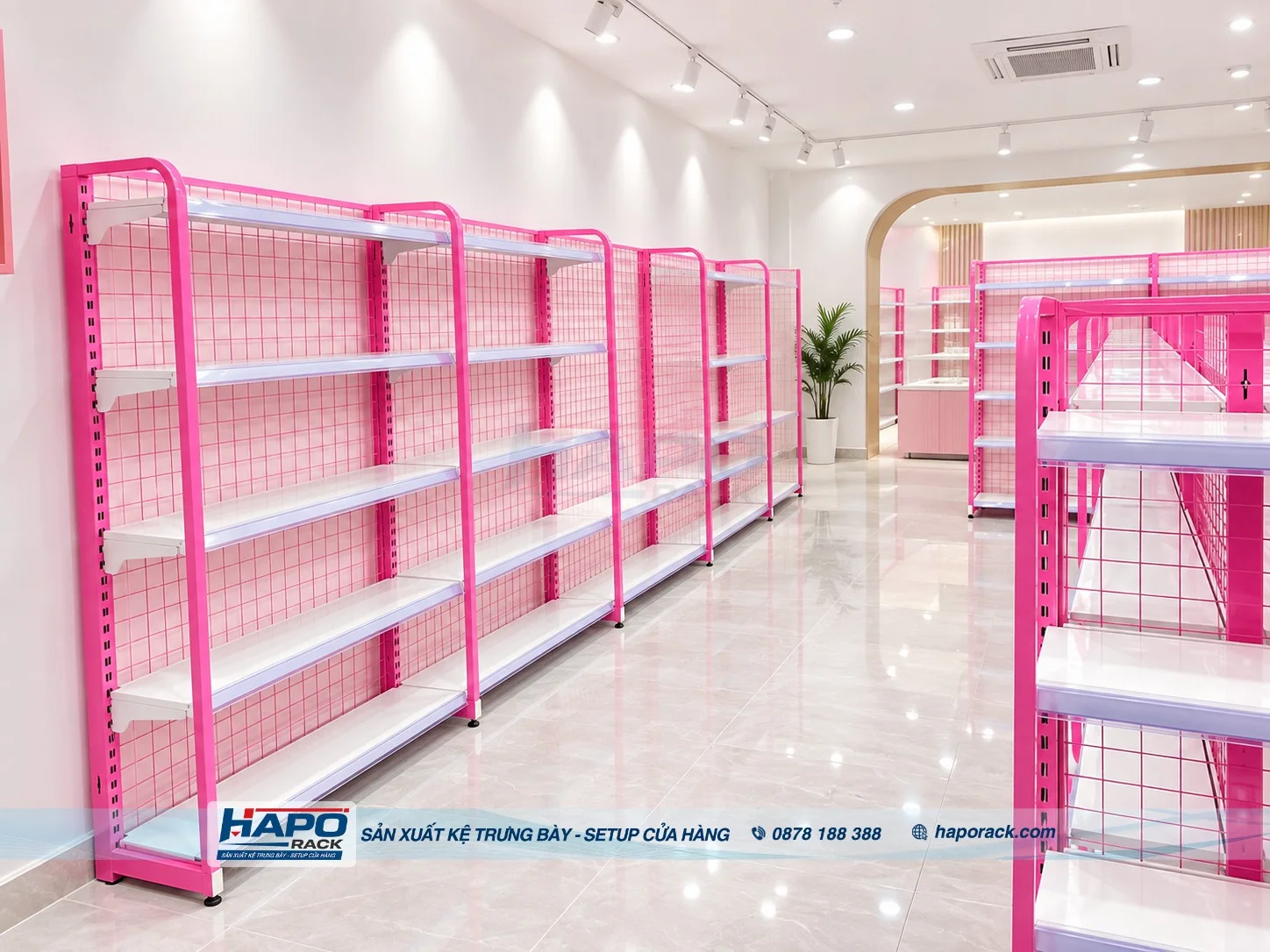 Kệ khung sắt mâm gỗ trưng bày hàng hóa