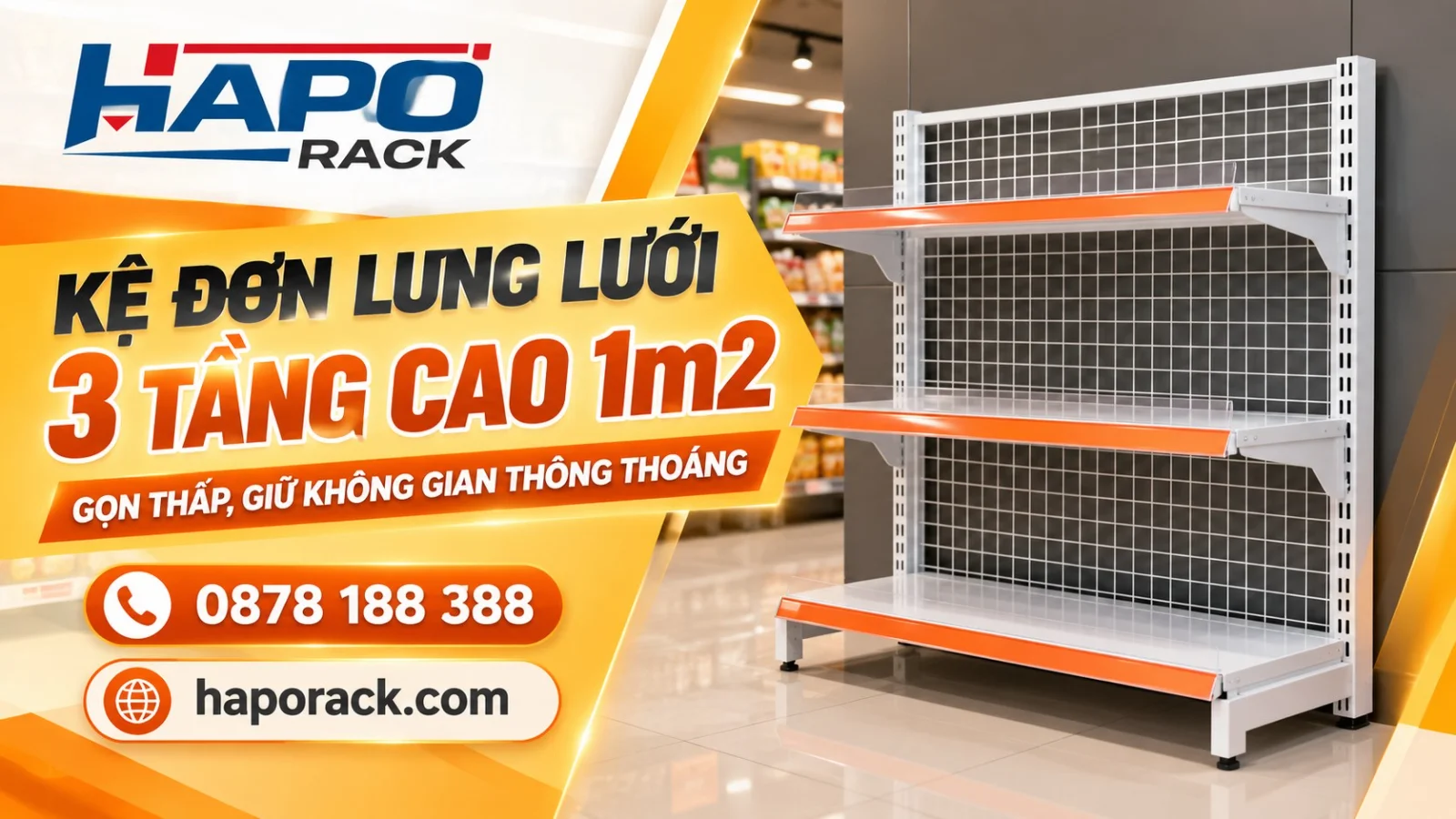 Kệ Lưng Lưới 3 Tầng 1m2 Thiết Kế Thấp, Giúp Cửa Hàng Thông Thoáng