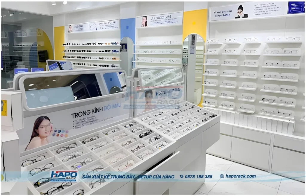 Kệ Mắt Kính Đẹp Tại Xã Vĩnh Thạnh, Gia Lai – Thiết Kế Theo Mặt Bằng