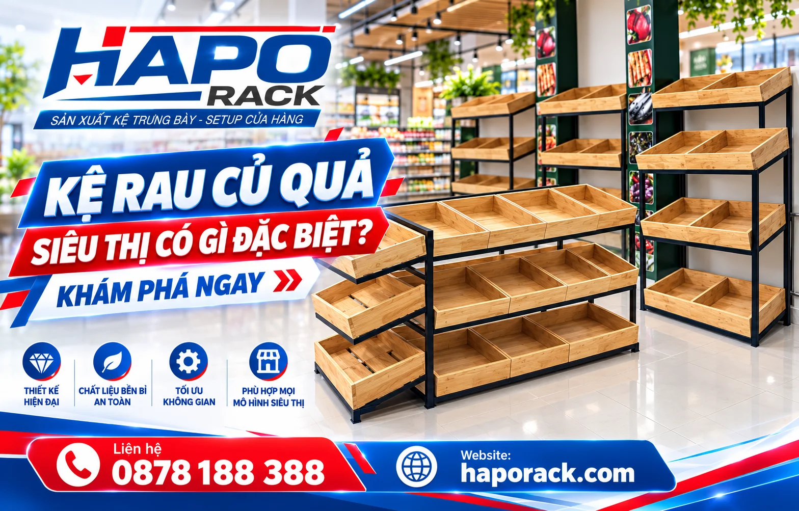 - Kệ rau củ quả siêu thị thiết kế hiện đại và tiện dụng