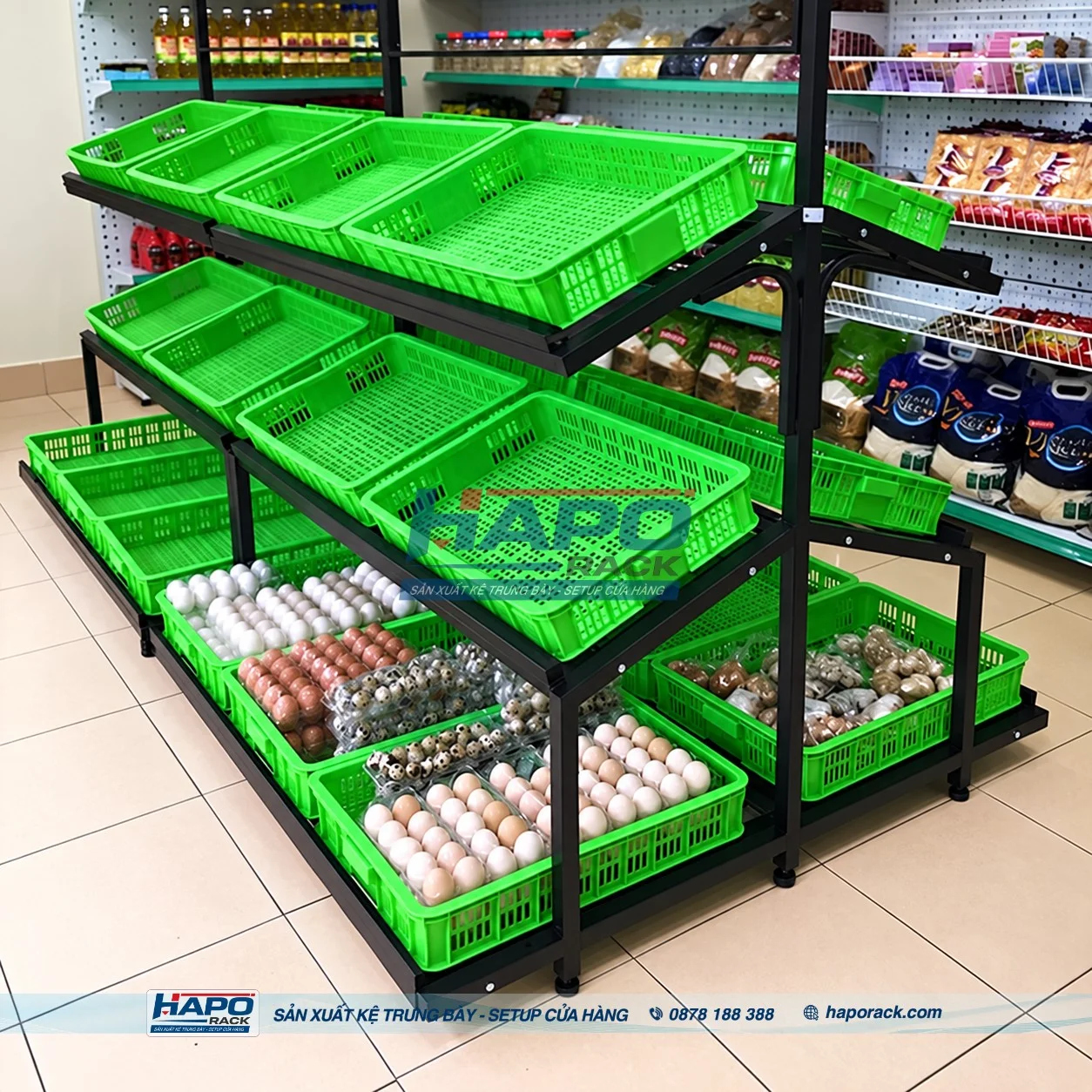 Kệ rau củ siêu thị HAPO RACK tối ưu công năng và tính thẩm mỹ cửa hàng
