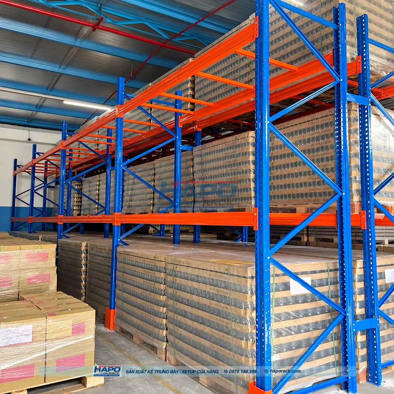 Kệ sắt kho hàng HAPO RACK thiết kế nhiều tầng theo nhu cầu sử dụng.