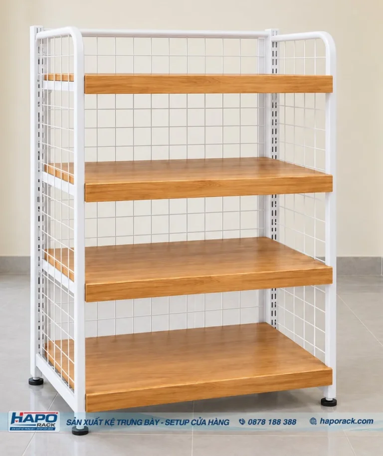 Kệ Lưng Lưới Mâm Gỗ 4 Tầng