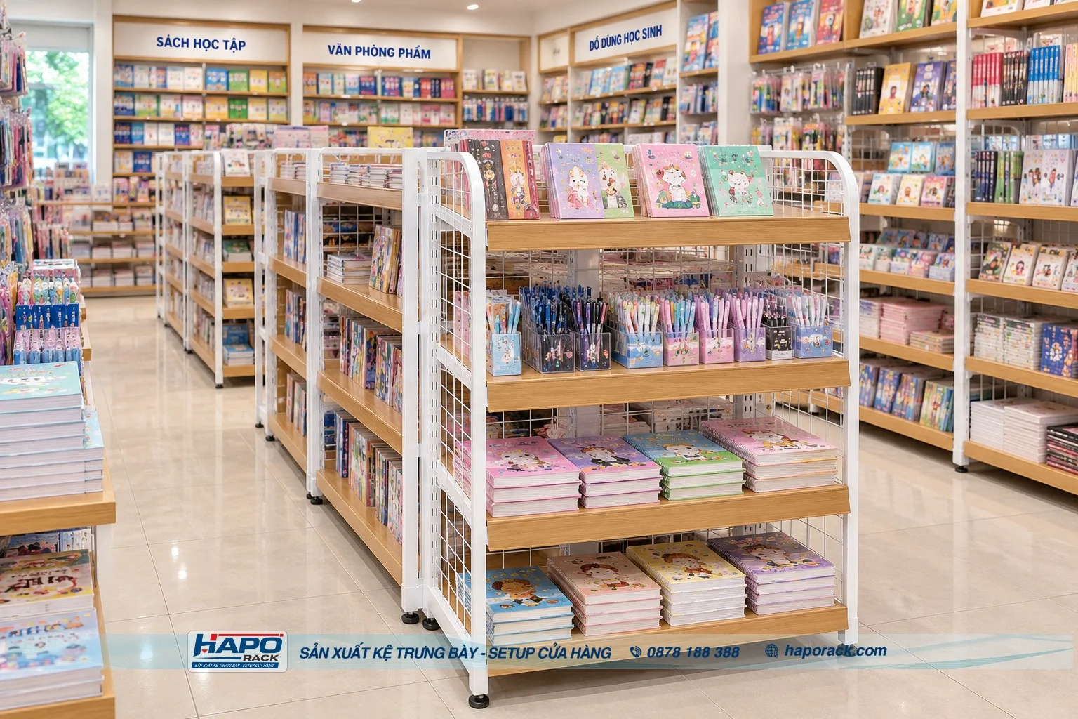 Kệ Sắt Mâm Gỗ Trưng Bày Nhà Sách Giá Tốt