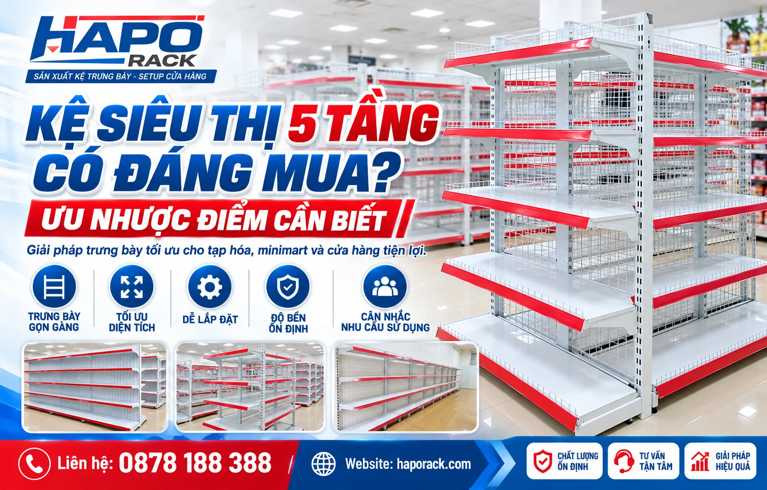 Kệ siêu thị 5 tầng Haporack thiết kế hiện đại cho cửa hàng