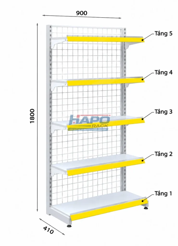 Thông số Kệ Đơn Lưng Lưới 5 Tầng