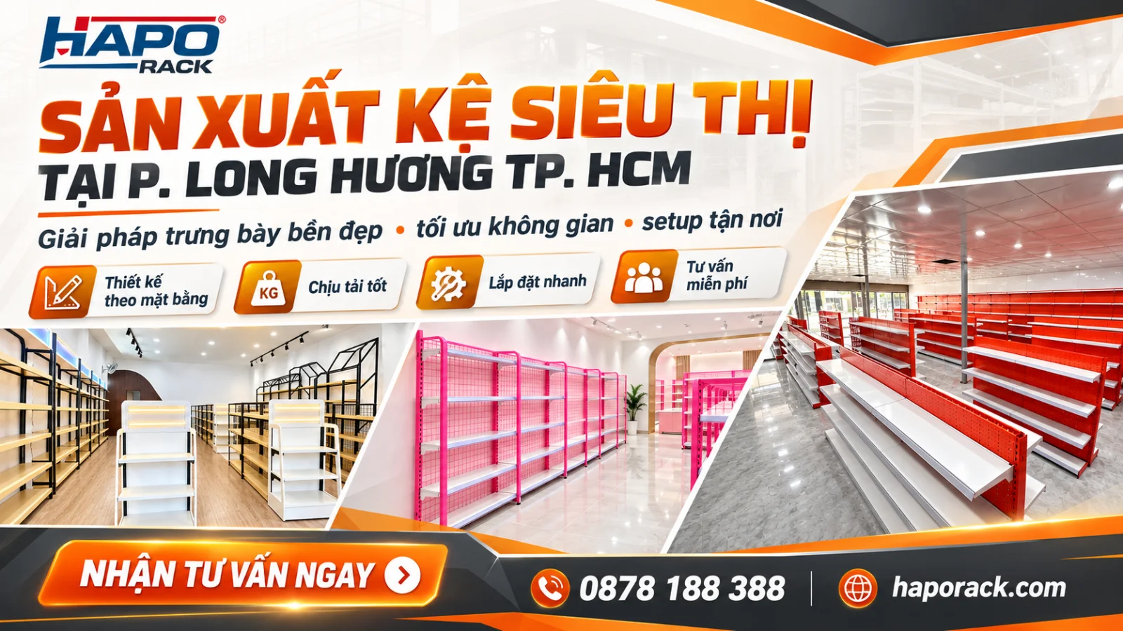 Kệ Siêu Thị Long Hương TP.HCM – Giá Xưởng, Thiết Kế Theo Mặt Bằng