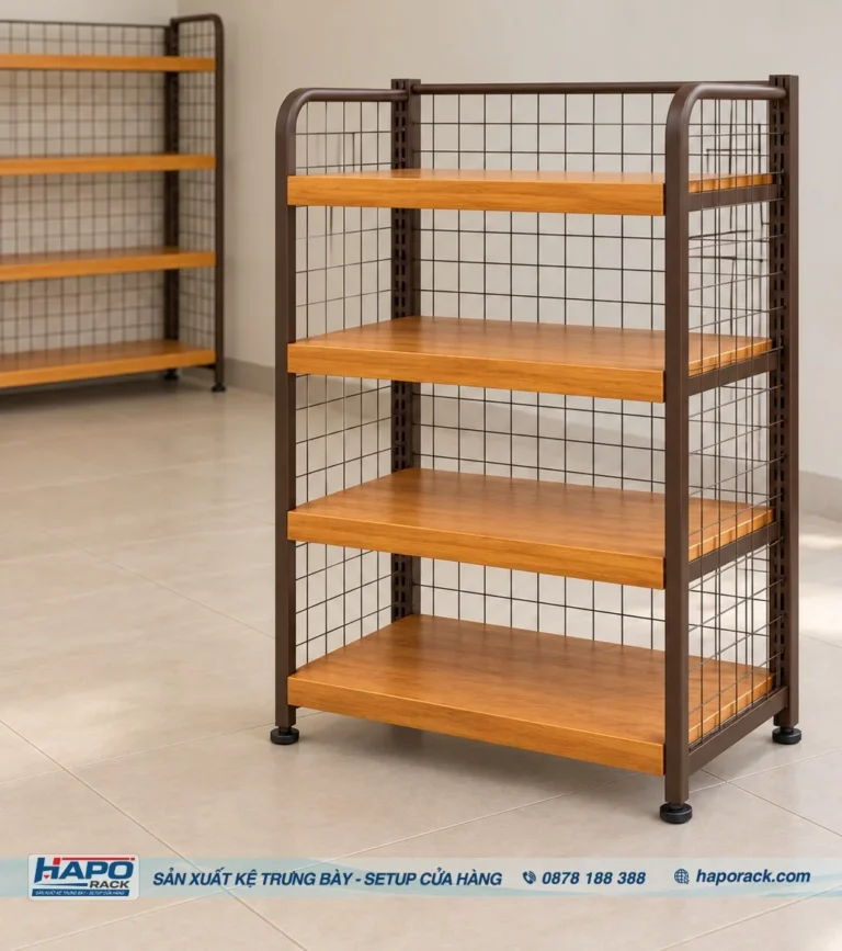 Kệ Lưng Lưới Mâm Gỗ 4 Tầng