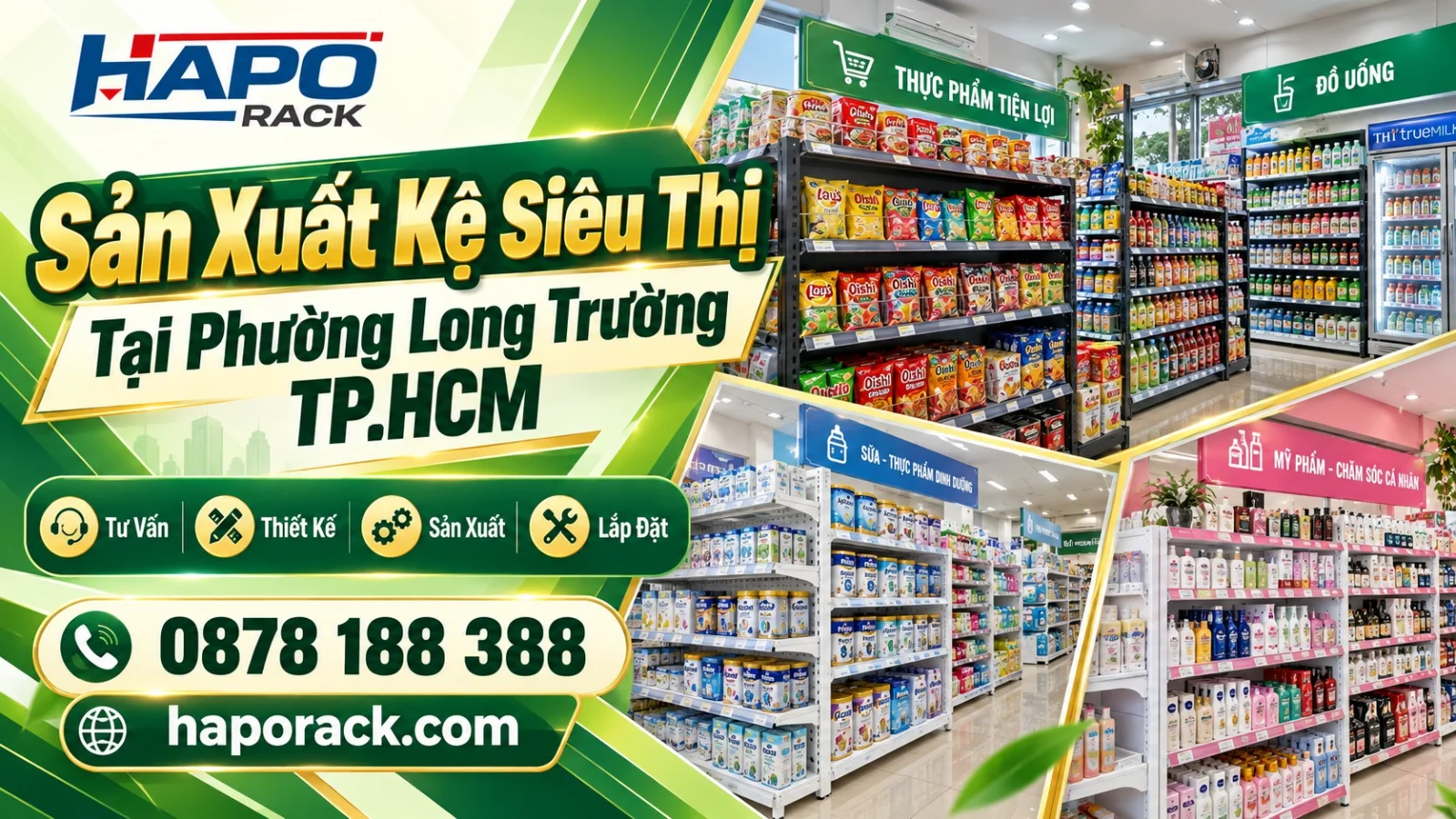 Kệ Siêu Thị Phường Long Trường TP.HCM – Sản Xuất, Giao Và Lắp Đặt