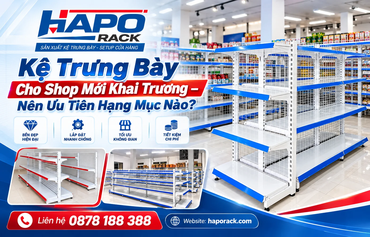 Kệ trưng bày cho shop mới khai trương thiết kế hiện đại và đẹp mắt