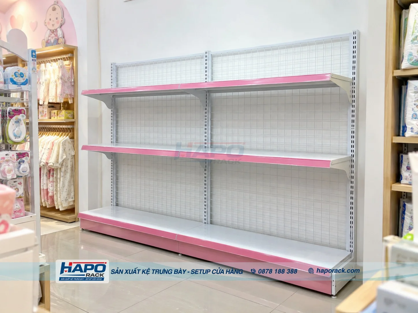 Kệ Trưng Bày Đơn Lưng Lưới 3 Tầng Cao 1m2 Chắc Chắn, Gọn Thoáng