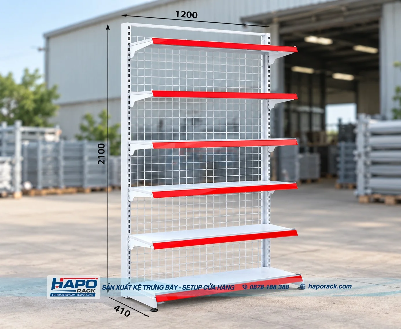 Kệ Trưng Bày Đơn Lưng Lưới 6 Tầng Cao 2m1 Chắc Chắn, Sức Chứa Cao