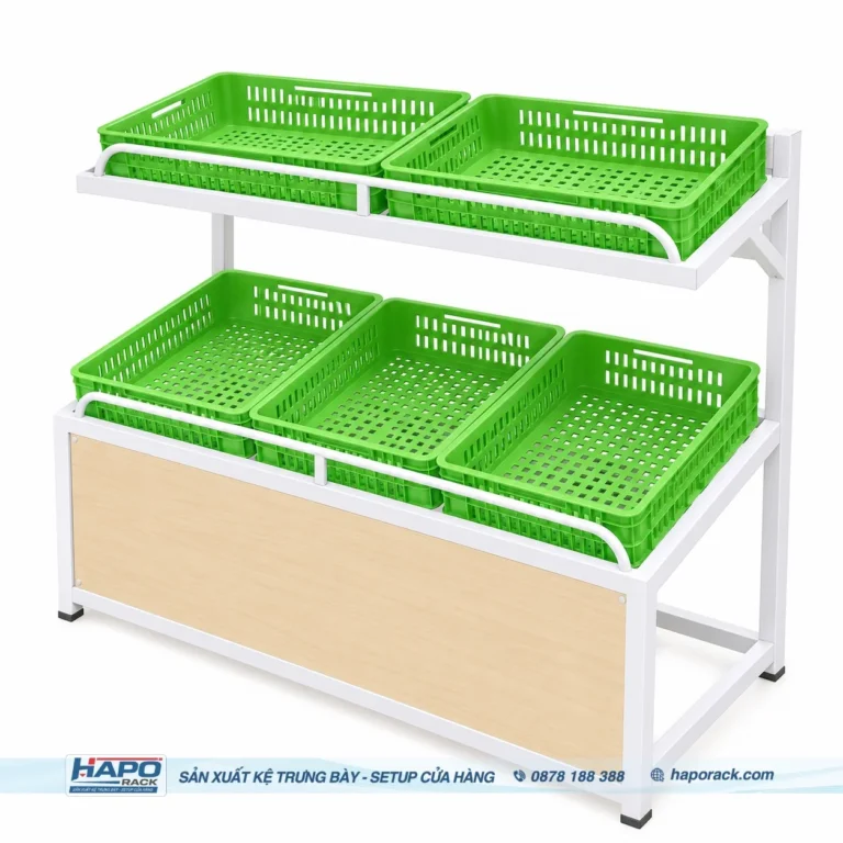 Kệ Trưng Bày Rau Củ Quả Khung Sắt Khay Gỗ