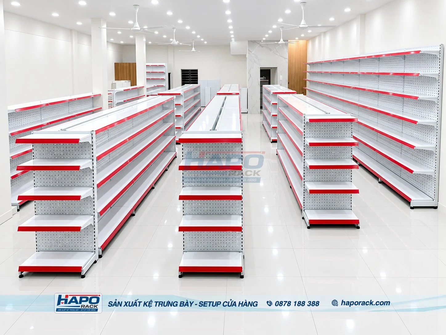 Kệ trưng bày kết hợp quầy thu ngân tạo không gian bán hàng chuyên nghiệp