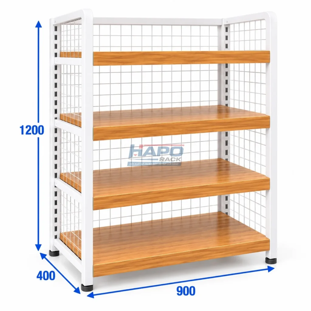 Thông số Kệ Lưng Lưới Mâm Gỗ 4 Tầng