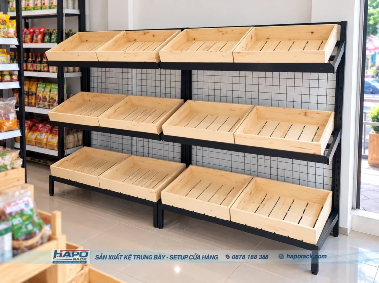 Kệ Trưng Bày Rau Củ Quả Khung Sắt