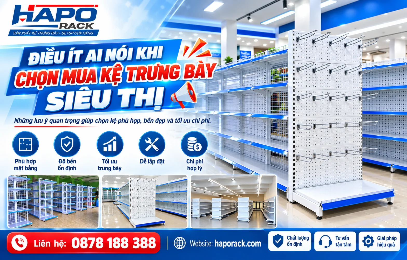 Kệ trưng bày siêu thị Haporack thiết kế hiện đại cho cửa hàng bán lẻ