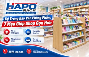Kệ trưng bày văn phòng phẩm đẹp giúp cửa hàng gọn gàng và chuyên nghiệp