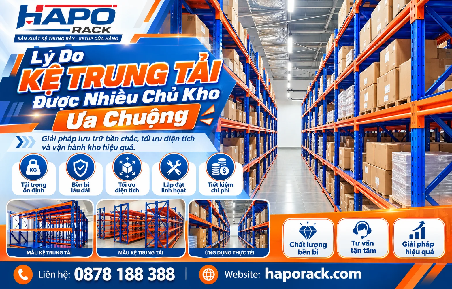 Kệ trung tải Haporack giúp tối ưu không gian lưu trữ hàng hóa