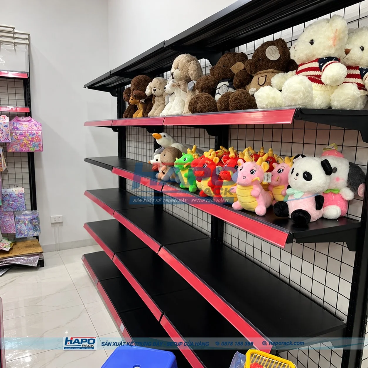 - Mẫu kệ đồ chơi trẻ em Haporack thiết kế hiện đại cho shop bán lẻ