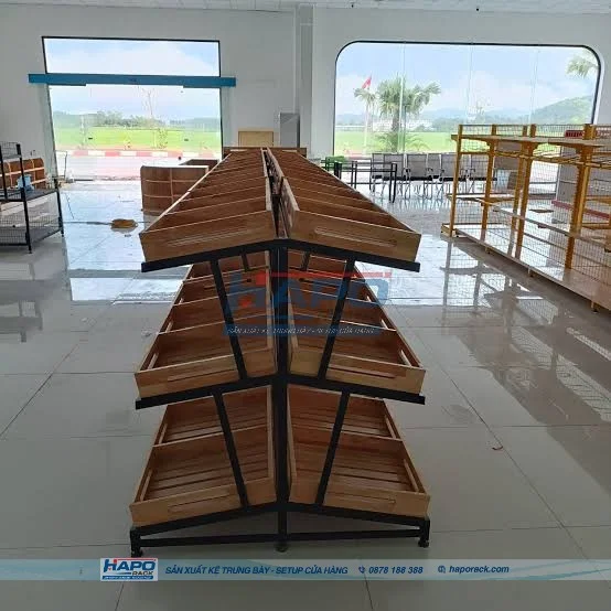 - Mẫu kệ rau củ quả siêu thị phù hợp cửa hàng thực phẩm sạch