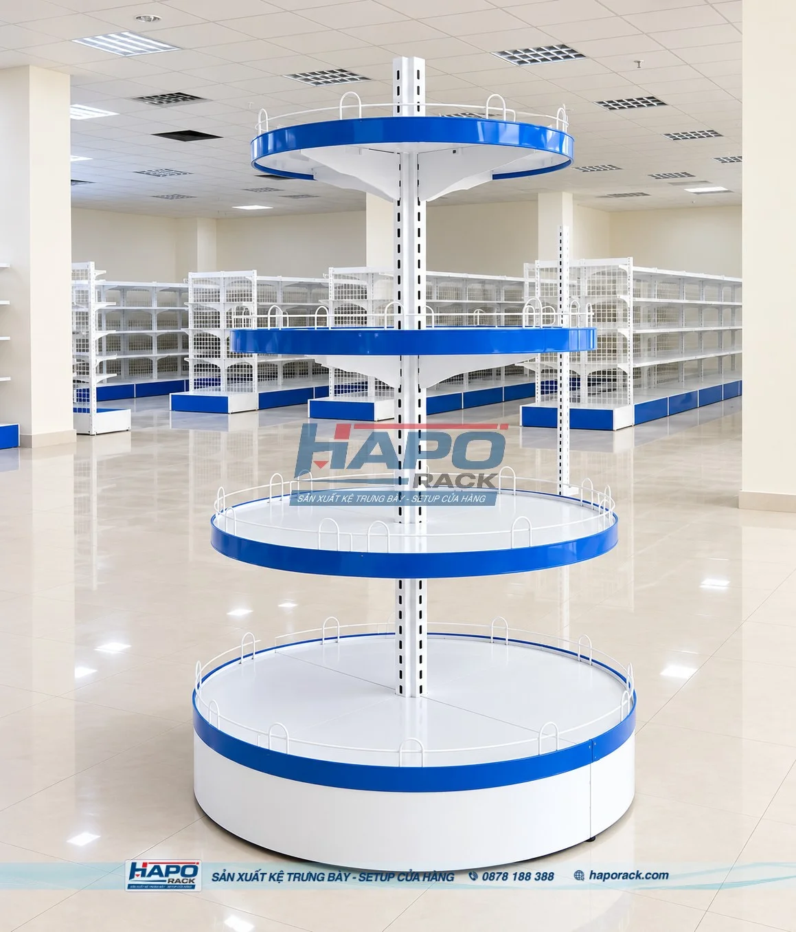 Mẫu kệ tròn trưng bày phụ kiện tạo không gian mua sắm chuyên nghiệp