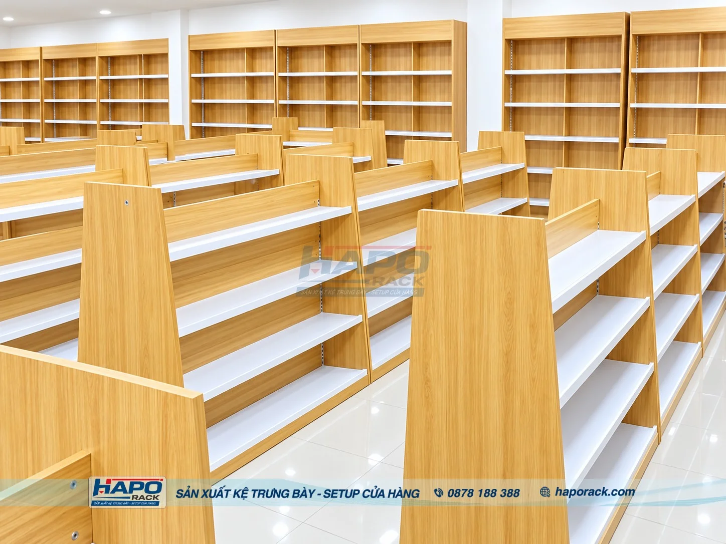 Mẫu kệ trưng bày giữa nhà phù hợp cửa hàng phụ kiện và mỹ phẩm.