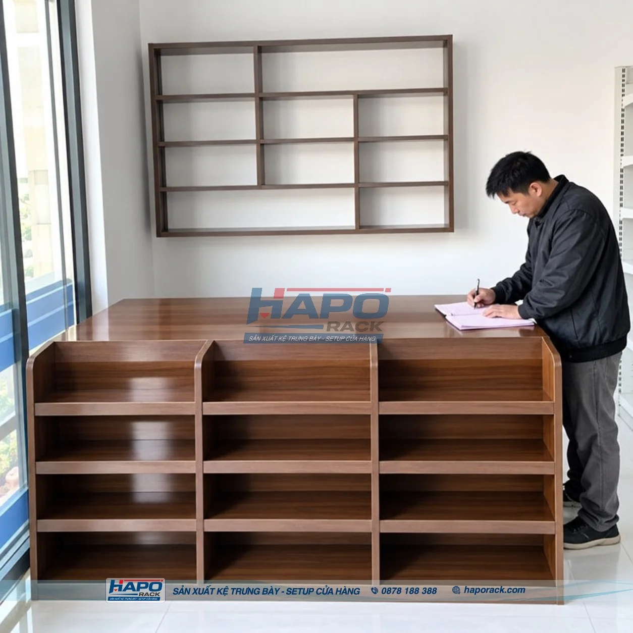 Mẫu quầy thu ngân nhỏ gọn đặt gần cửa ra vào cửa hàng