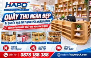 Quầy thu ngân đẹp thiết kế hiện đại giúp tạo điểm nhấn cho không gian cửa hàng.