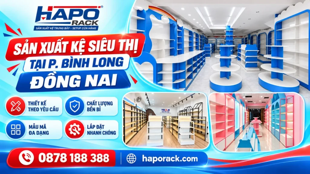 Sản Xuất Kệ Siêu Thị Tại P. Bình Long Đồng Nai Giá Tận Xưởng