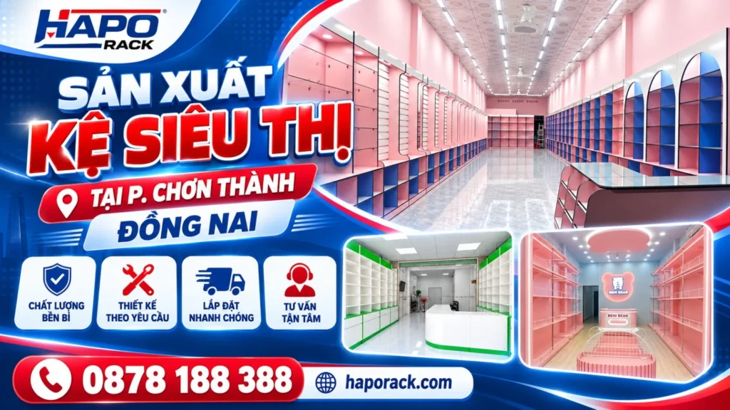 Sản Xuất Kệ Siêu Thị Tại P. Chơn Thành Đồng Nai Giá Tận Xưởng