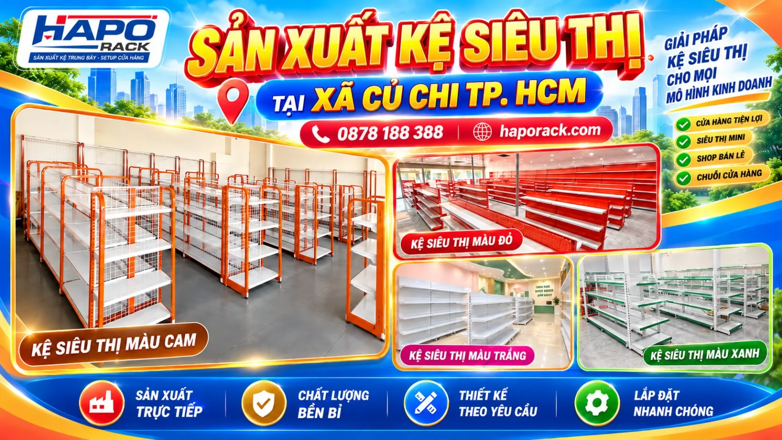 Sản Xuất Kệ Siêu Thị Tại Xã Củ Chi TP.HCM – HAPO RACK