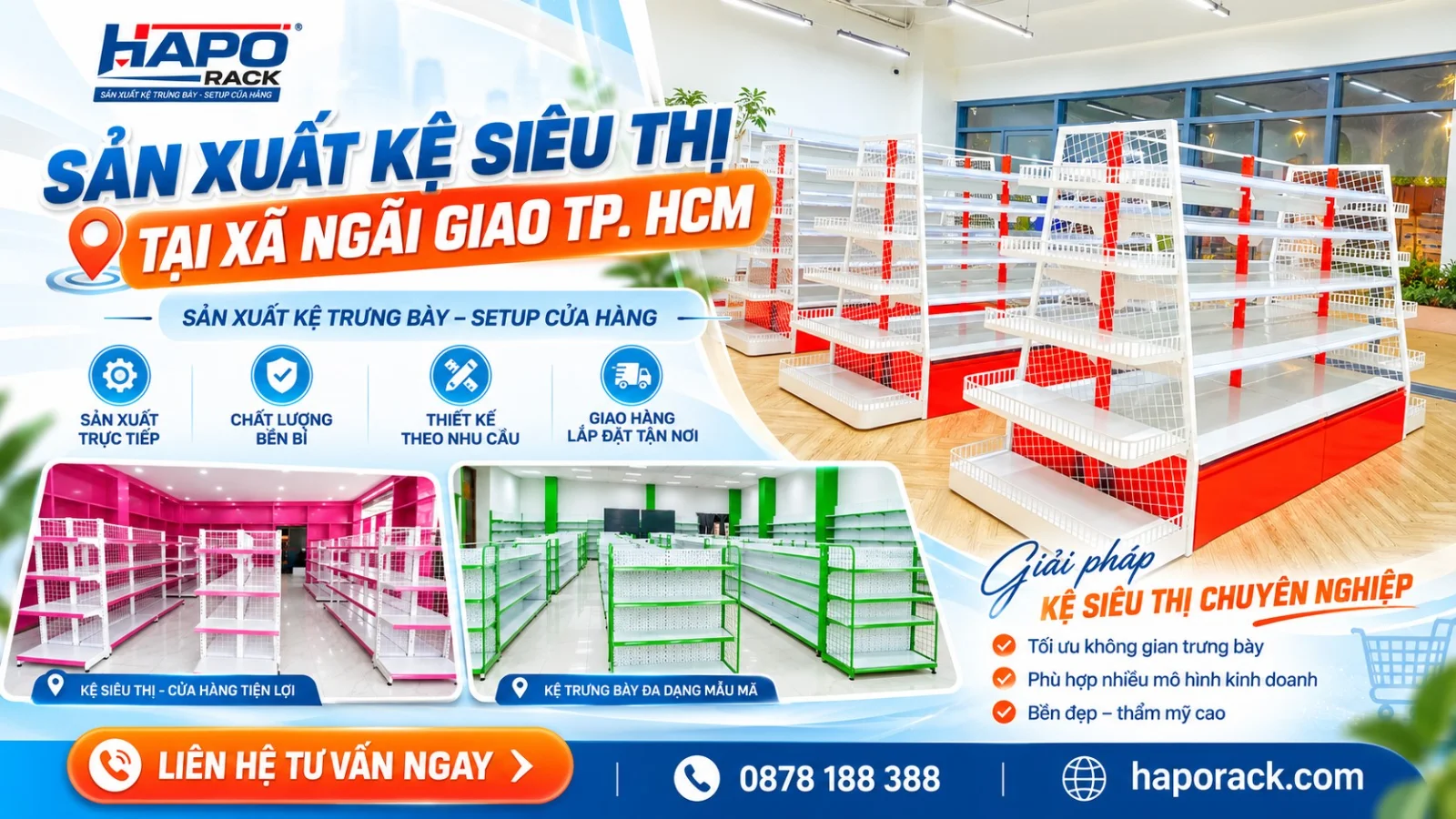 Sản Xuất Kệ Siêu Thị Tại Xã Ngãi Giao TP.HCM Thiết Kế, Lắp Đặt Trọn Gói