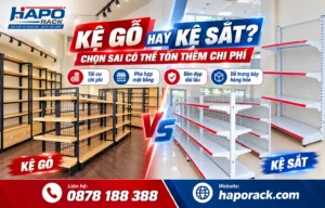 So sánh kệ gỗ và kệ sắt trưng bày cho cửa hàng bán lẻ