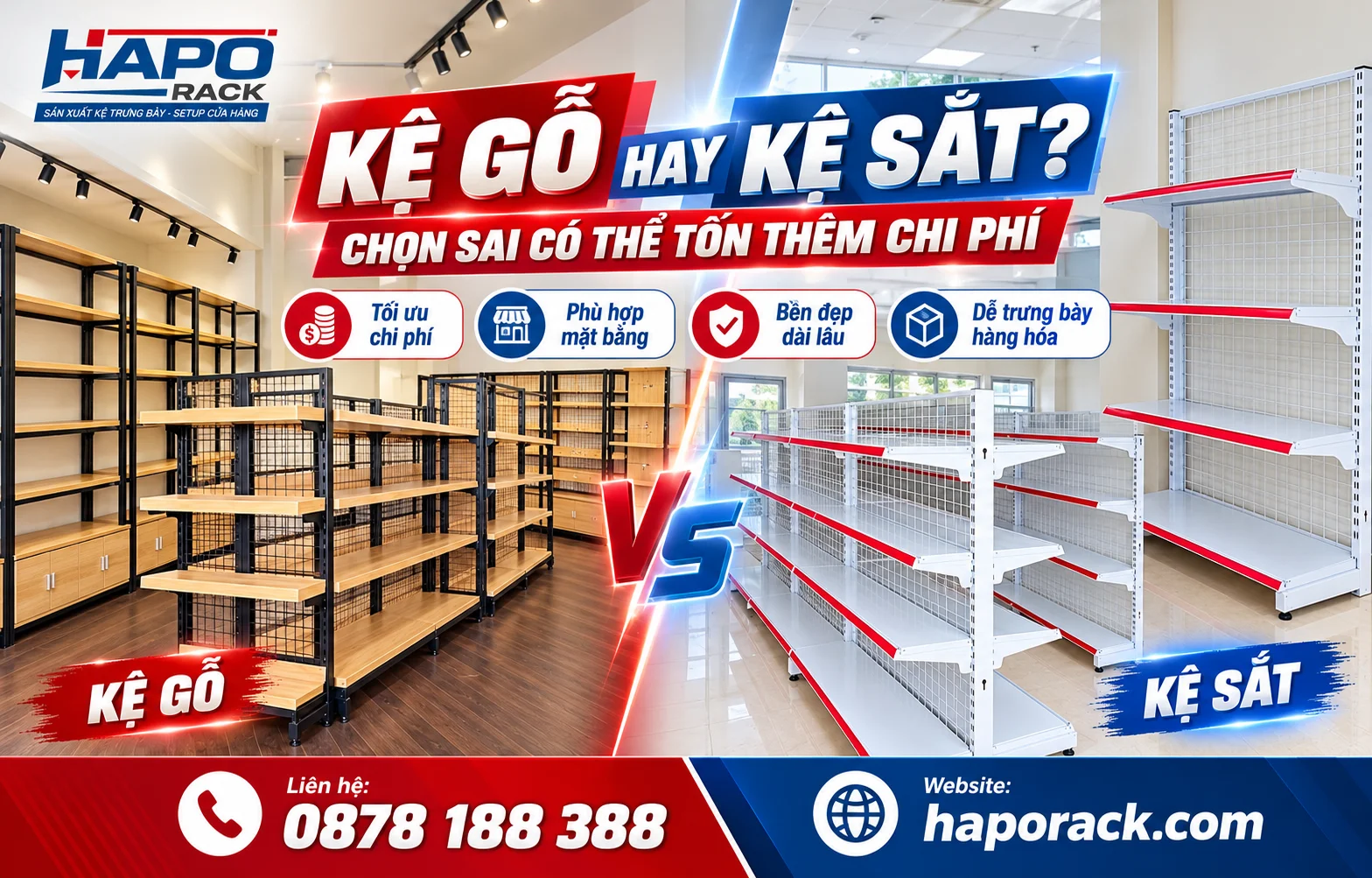 So sánh kệ gỗ và kệ sắt trưng bày cho cửa hàng bán lẻ