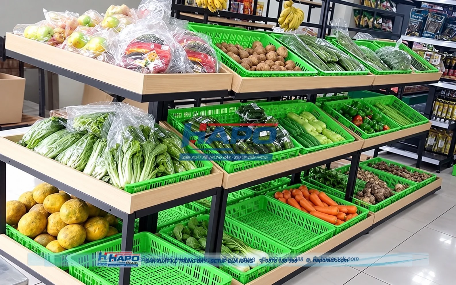- Thiết kế kệ rau củ quả siêu thị giúp sắp xếp nông sản khoa học